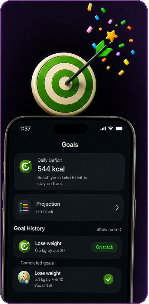 Energy Bank Goals iPhone screen with a target and progress cards